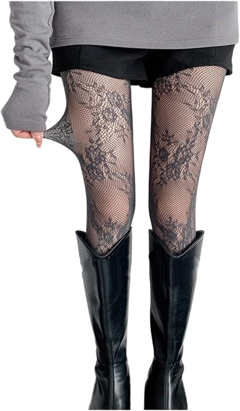 sexy stockings for women, Cute Lolita Tights Women Sexy Lace Floral Thigh High Stockings Pantyhose Lingerie Hosiery Mesh Fishnet(Gray,Small)