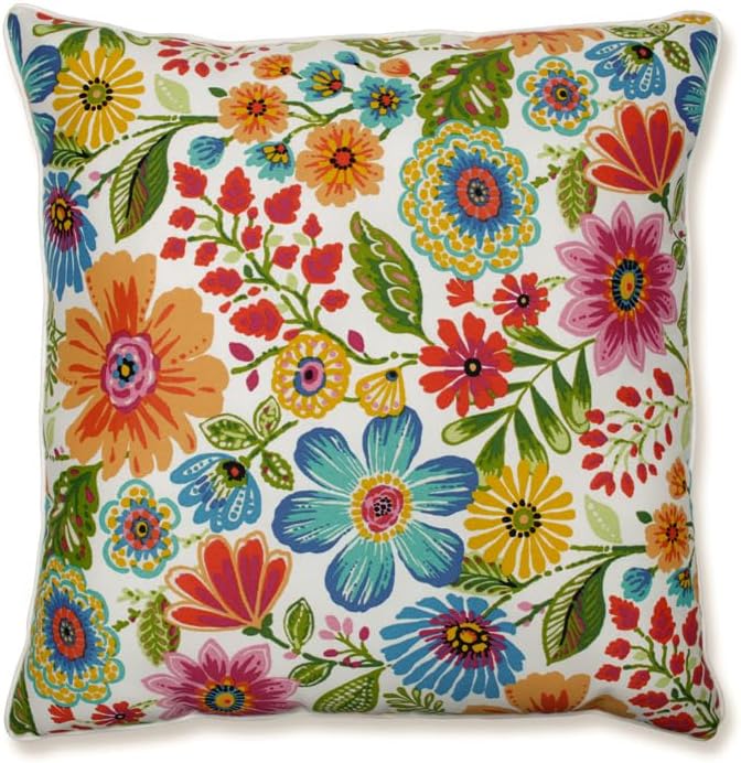 Pillow Perfect Bright Floral Indoor/Outdoor Accent Throw Pillow Plush Fill, Weather, and Fade Resistant, Floor - 25" x 25", Blue/Purple Gregoire