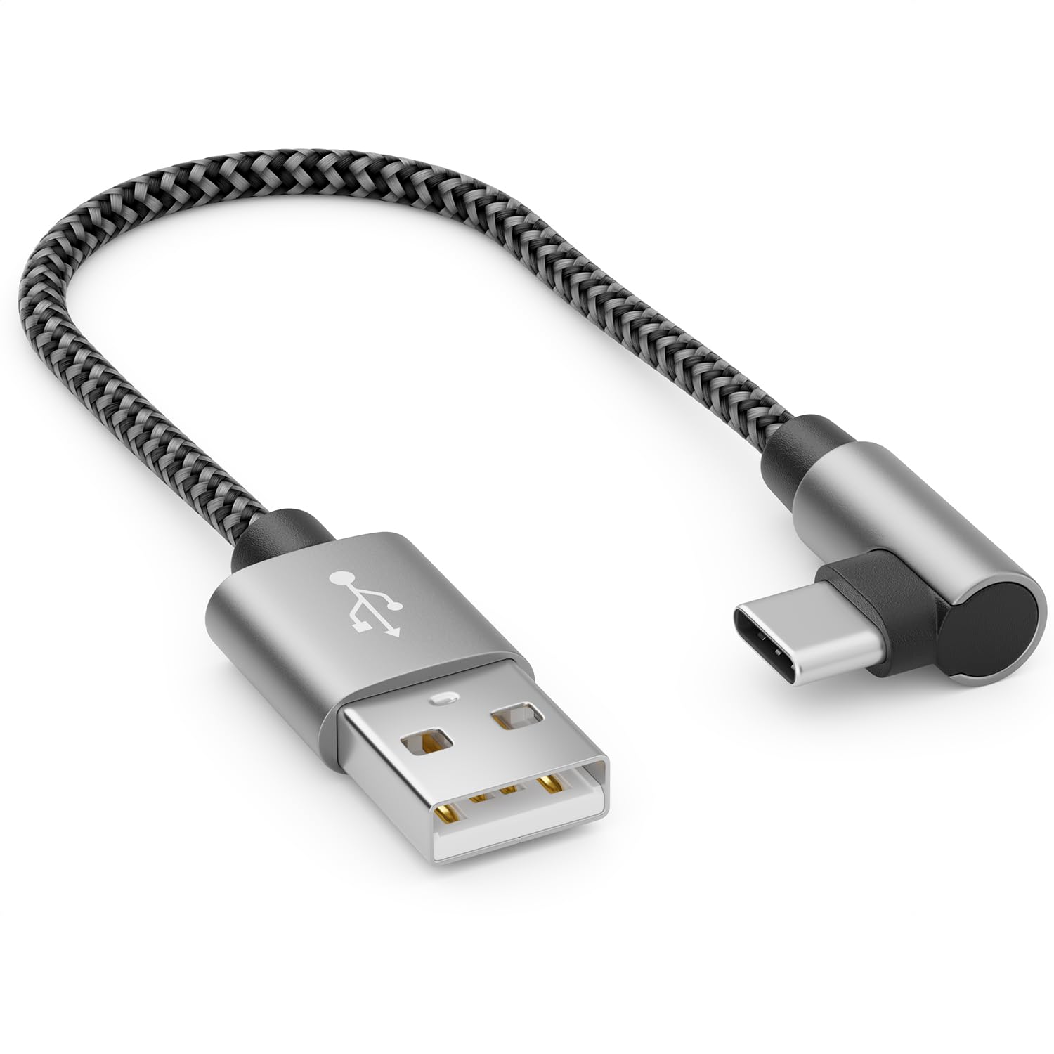 deleyCON 0,15m Cavo USB A a USB C - Spina USB-C Angolata a 90° - Cavo di Ricarica USB-A a USB-C Corto da 15cm per iPhone 15 16 Pro Max Samsung S24 S23 S22 Pixel iPad Pro MacBook Air Tablets Switch PS5