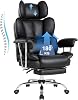 IWMH Ergonomic Office Chair with Footrest and Lumbar Support PU Leather Executive Chair 180 kg Swivel Chair with Armrests and Headrest Height-Adjustable Black