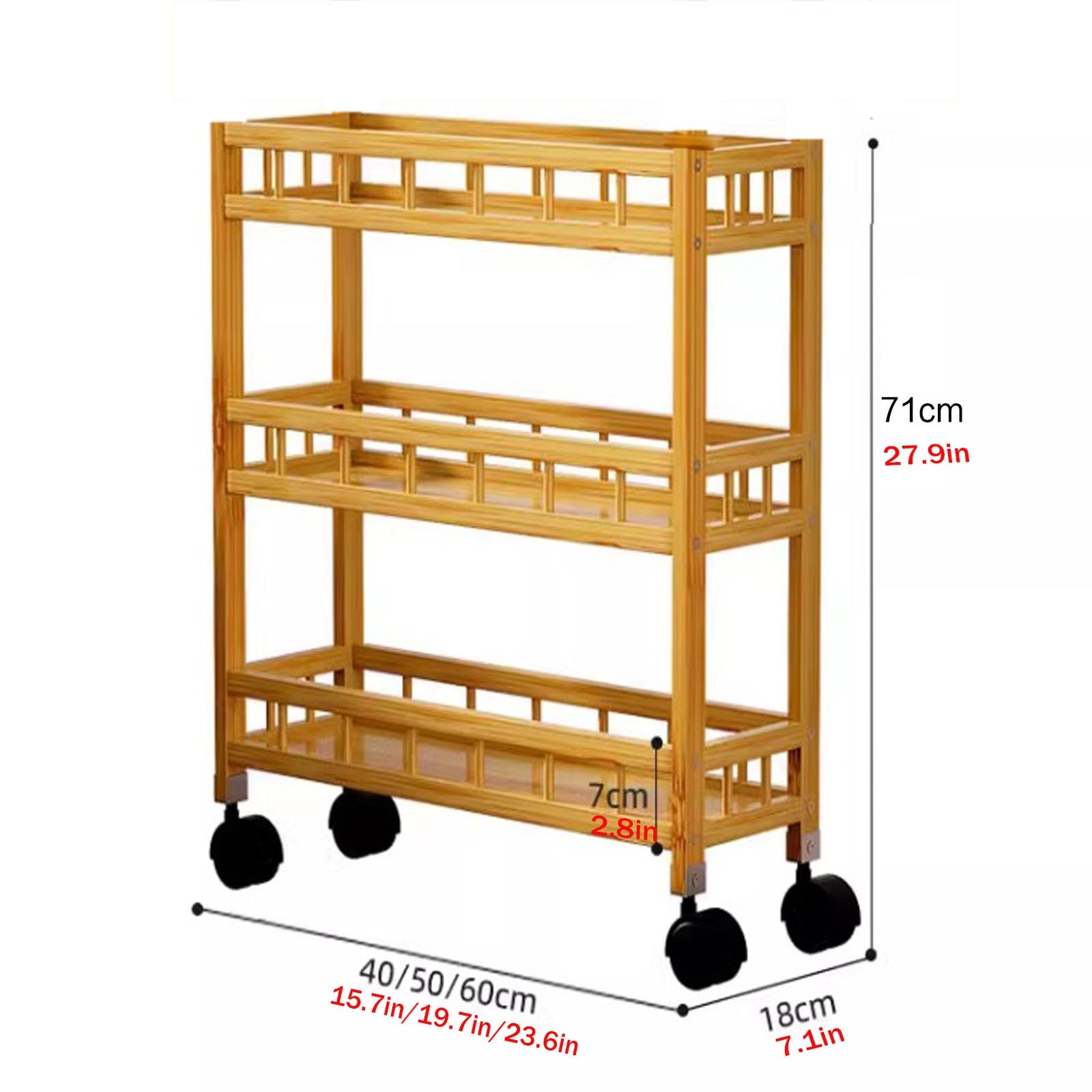 Carrello di laminazione del bambù Sottile 3 Tier Space Saving Utility Trolley con Ruote per la Stretta Gap Cucina Bagno Lavanderia Organizzatore Rack Mobile Scaffalatura