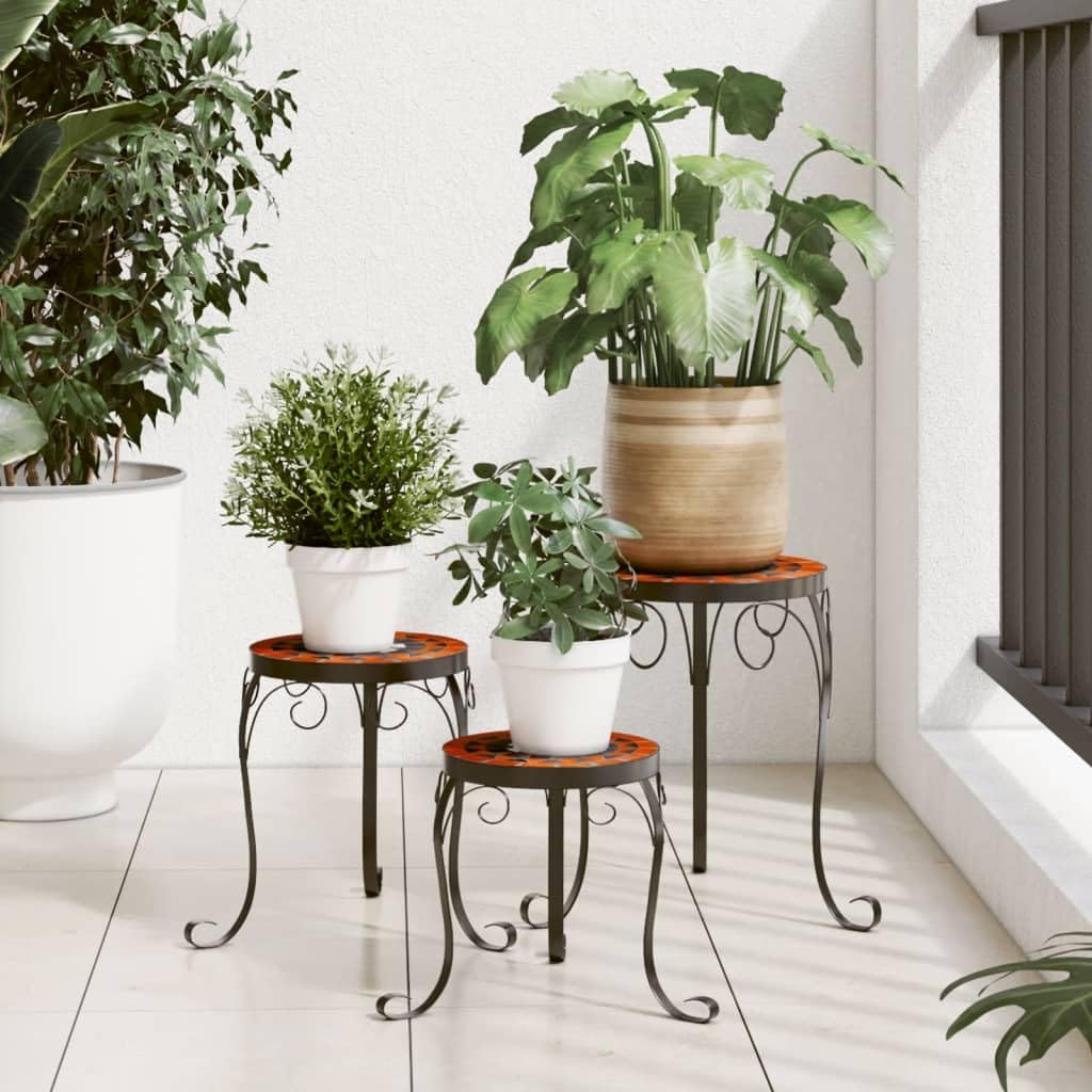 Supports de plantes en fer robuste avec plateau mosaïque stable pour intérieur et balcon