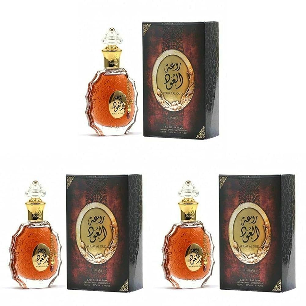 Lattafa Rouat Al Oud for Unisex Eau de Parfum Spray, 3.4 Ounce (Pack of 3)