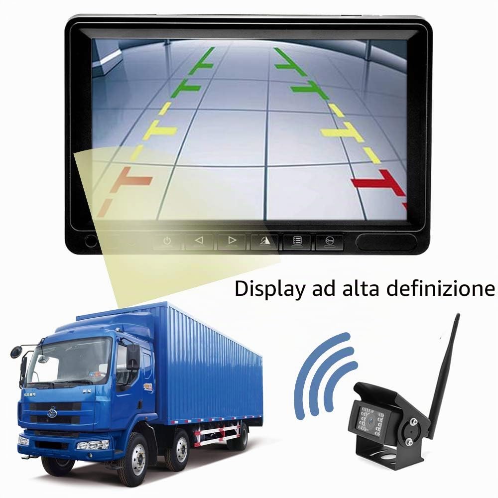 Telecamera Posteriore Wireless Digitale con 7 Pollici Monitor HD LCD, Impermeabile IP69, Visione Notturna, 2x Senza Fili Retrocamera, 12V-36V per camion/rimorchio/camper/barca/semirimorchio/bus