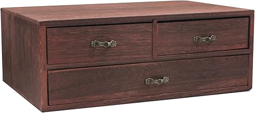Organizador de escritorio de madera, armario de almacenamiento de madera con 3 cajones, mostrador de mesa, almacenamiento de joyas, caja de