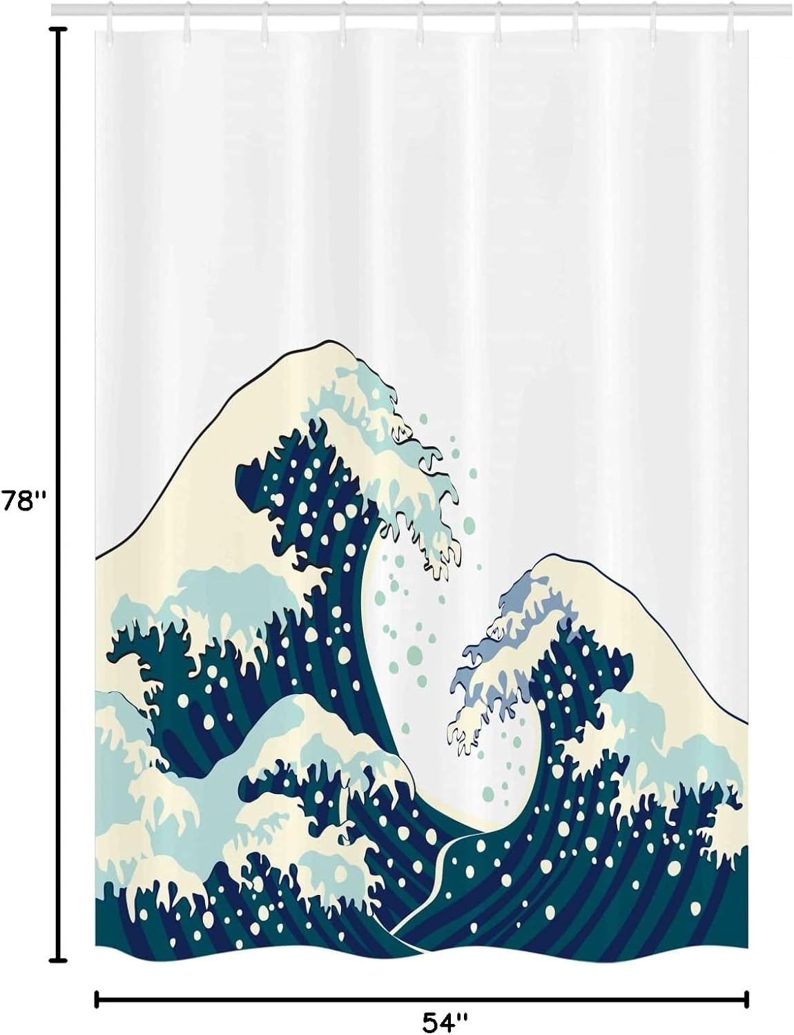 Ambesonne Waves Stall Shower Curtain, Japanese Kanagawa Illustration Nautical Ocean Surfing Theme Aquatic Pattern, Fabric Bathroom Decor Set with Hooks, 54" W x 78" L, Dark Blue White