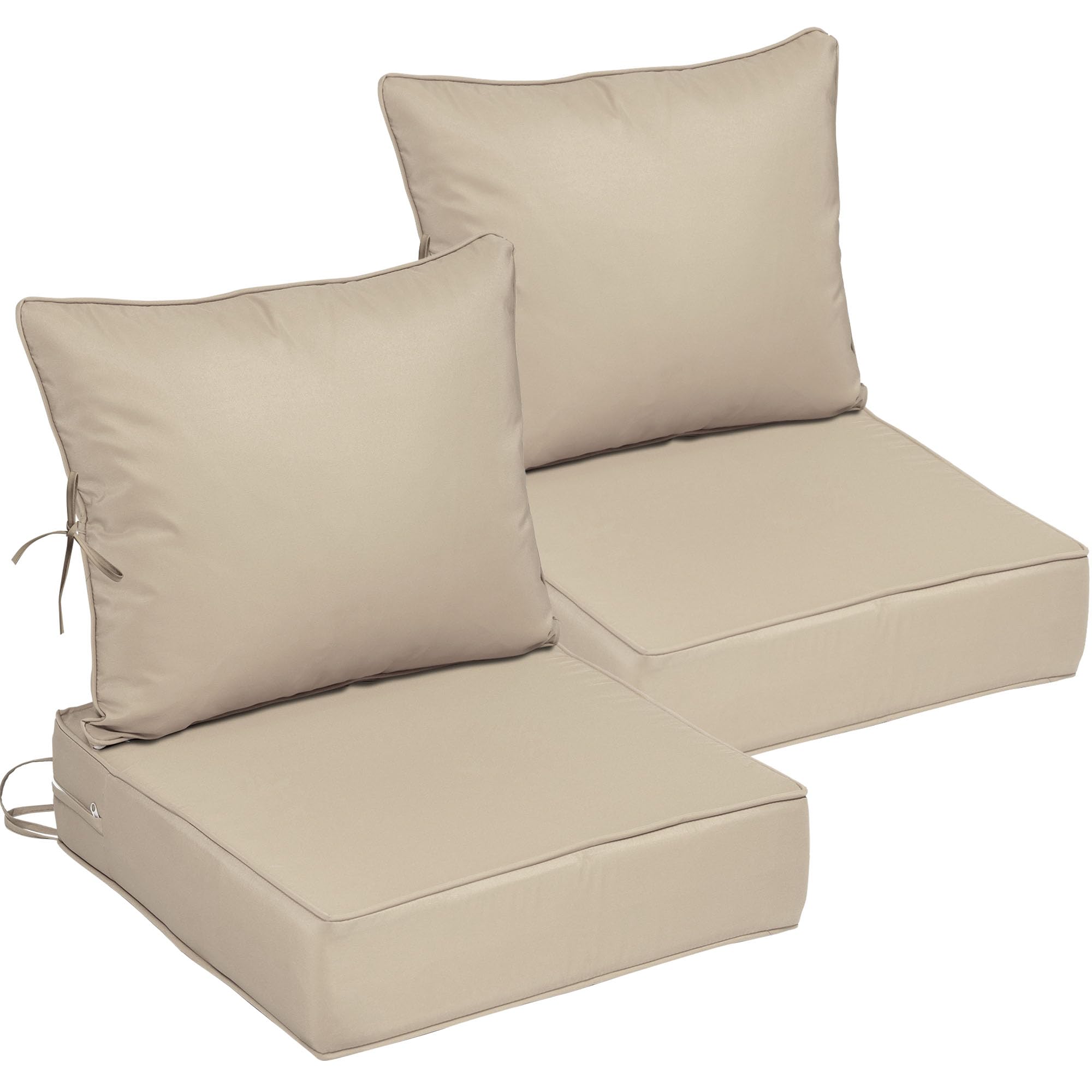 22x24 Outdoor Chair Cushions Set of 2, Waterproof Deep Seat Cushions for Patio Furniture with Removable Cover, Fade Resistant 4'' Outdoor Seat Cushion w/Ties&amp;Handle for Sofa Loveseat, Khaki