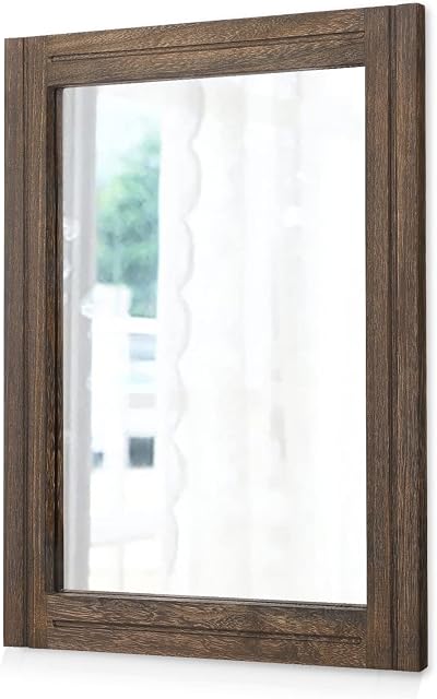 AAZZKANG Rustic Wood Mirror Rectangle Decorative Wall Mirror with Frame Bedroom Living Room Bathroom Hanging Mirror with Rope