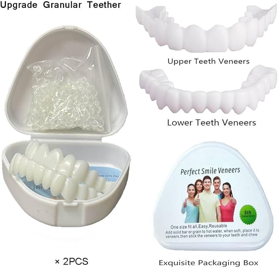 False Teeth 2 Pairs Clip in Veneers Teeth, False Teeth Veneers Top And Bottom, Clip on Veneers Snap on Veneers Teeth Top And Bottom Set, Veneers Teeth for Men Women [Energy Class A]