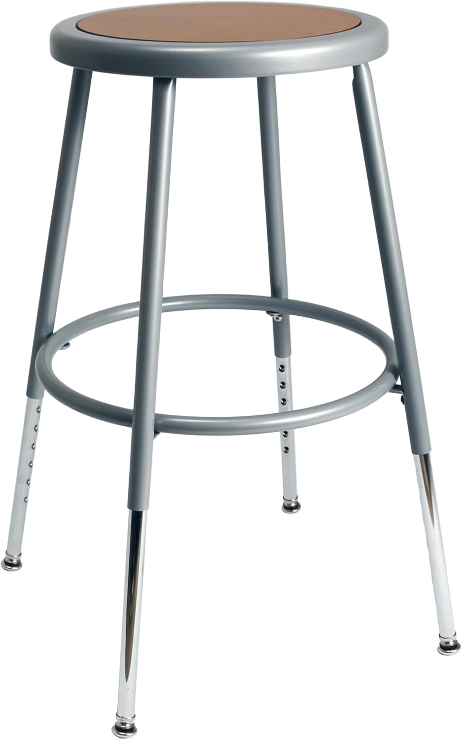 OEF Furnishings OEF6218H-KD Premium Commercial-Grade All-Purpose Round Stool (Height-Adjustable, 18–27 inch Range, Gray Frame, Masonite Wood Seat)