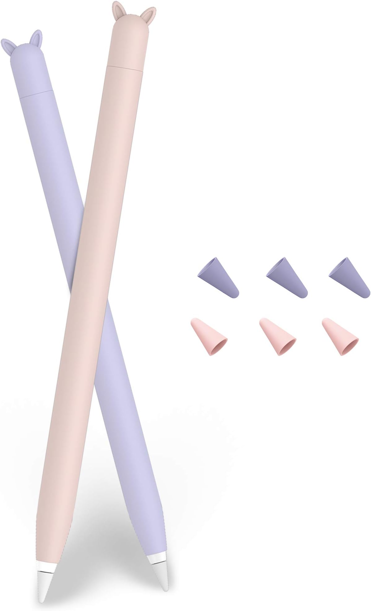 2 Pack Cute Case for Apple Pencil 1st Gen for Apple Pencil Accessories Cover , Soft Silicone Sleeve Cover Accessories Compatible for iPad Pro 9.7"/10.5"/12.9" (Pink & Purple)