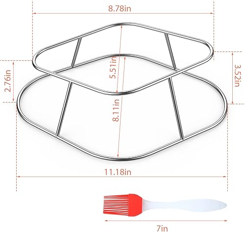 Miniatura 2 de Estante para asar pollo y pavo de acero inoxidable duradero con cepillo, estante para pollo con rombos 2 en 1, pendiente diseñada para flujo de aire