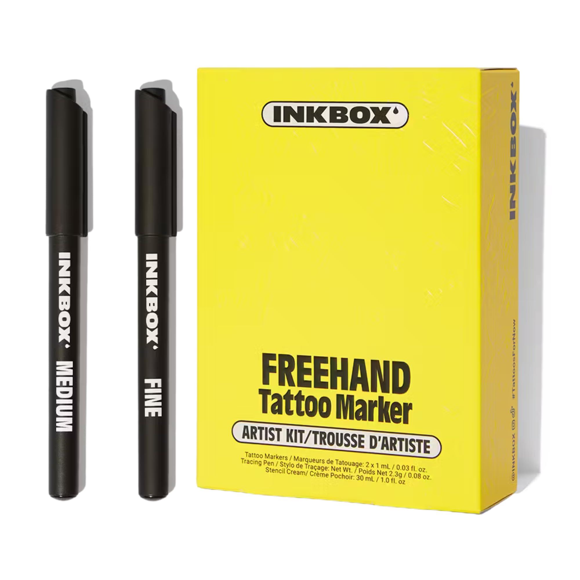 Inkbox Freehand Tattoo Marker Artist Kit - Includes 2 Markers, 1 Tracer, 1 Glove, Tracing Paper (50 Sheets) & Stencil Cream |Lasts Up to 10 Days, All Skin Tones, Water-Resistant, Cruelty-Free & Vegan