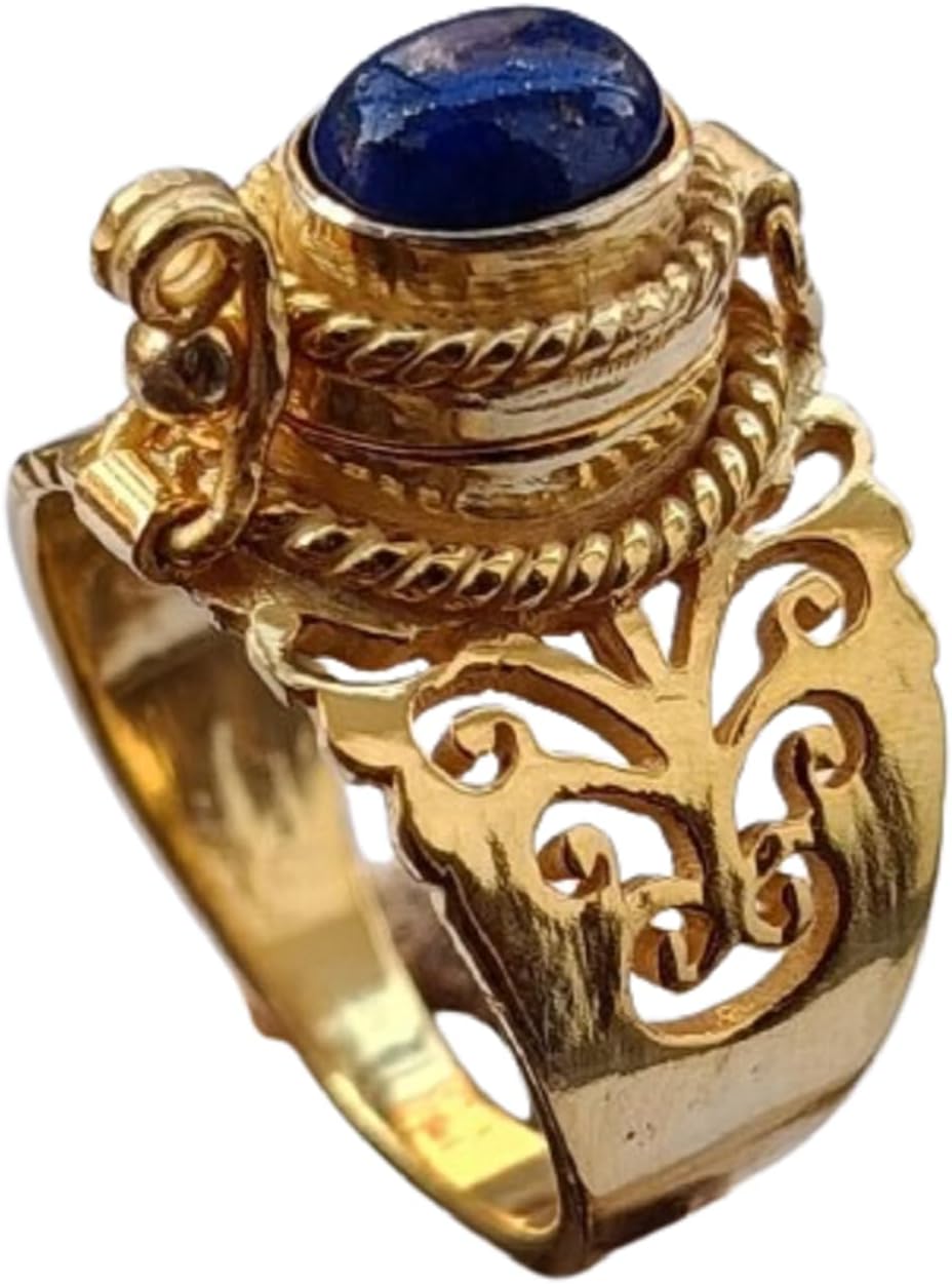 Natural Lapis Lazuli Poison Box Ring - Lipbam - Lipstick Designer Blue Stone Birthstone Jewelry with Secret Locket for Healing Crystals & Messages