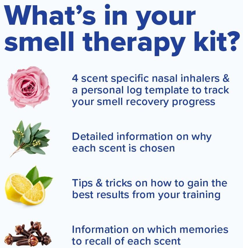 MOXĒ Smell Training Kit, Made in USA, 4 Essential Oils, Olfactory Regeneration, Helps Restore Sense of Smell, Natural Therapy for Smell Loss, Lemon, Rose, Clove, Eucalyptus, Guidebook, Personal Log