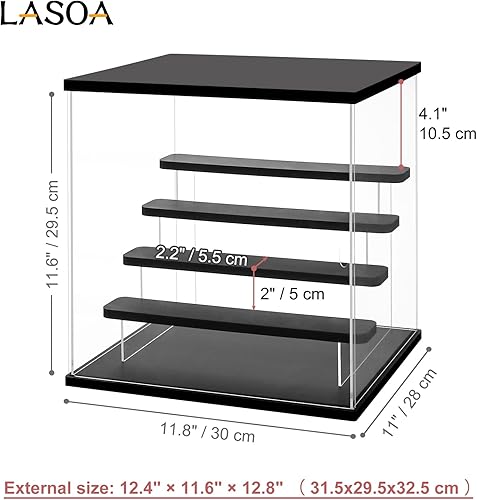 Miniatura 6 de LASOA Vitrina acrílica con luces LED ajustables, caja transparente de 5 niveles para figuras de acción y coleccionables, escaparate de
