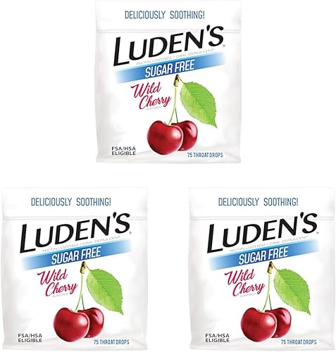 Ludens Pastillas para aliviar el dolor de garganta para irritación diaria menor y boca seca, gotas con sabor a cereza silvestre sin azúcar, 75