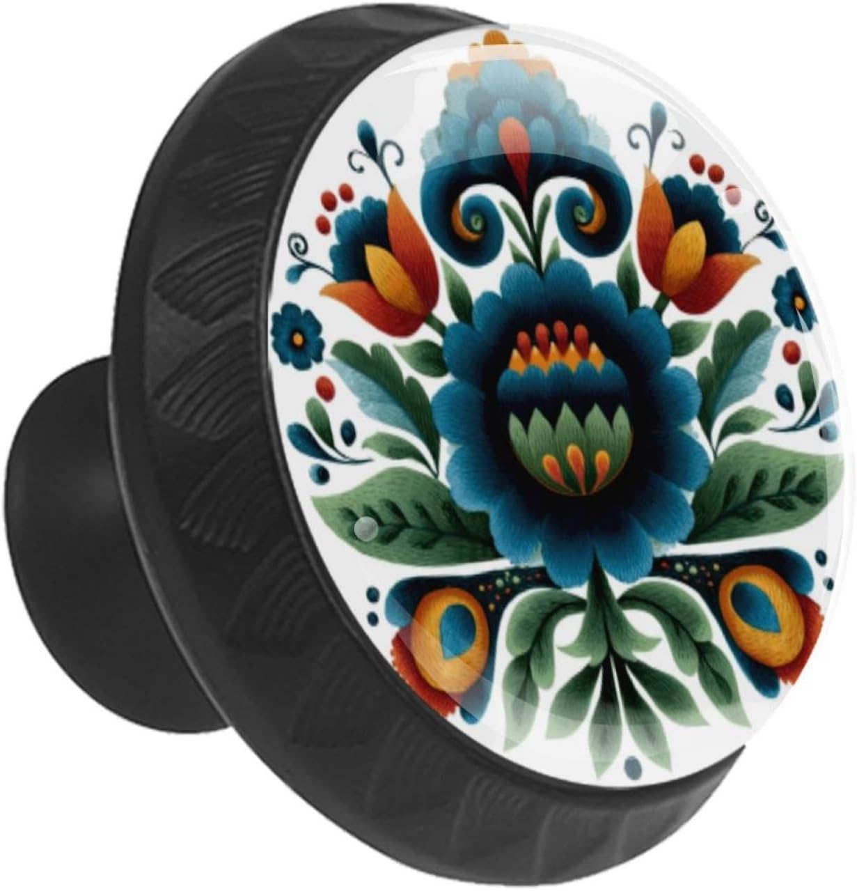 Norwegian Rosemaling Folk Style Flower (55) Kitchen Cabinet Knobs, Decorative Mushroom Drawer Pulls, Durable Furniture Hardware for Bathroom Dresser Wardrobe Cupboard