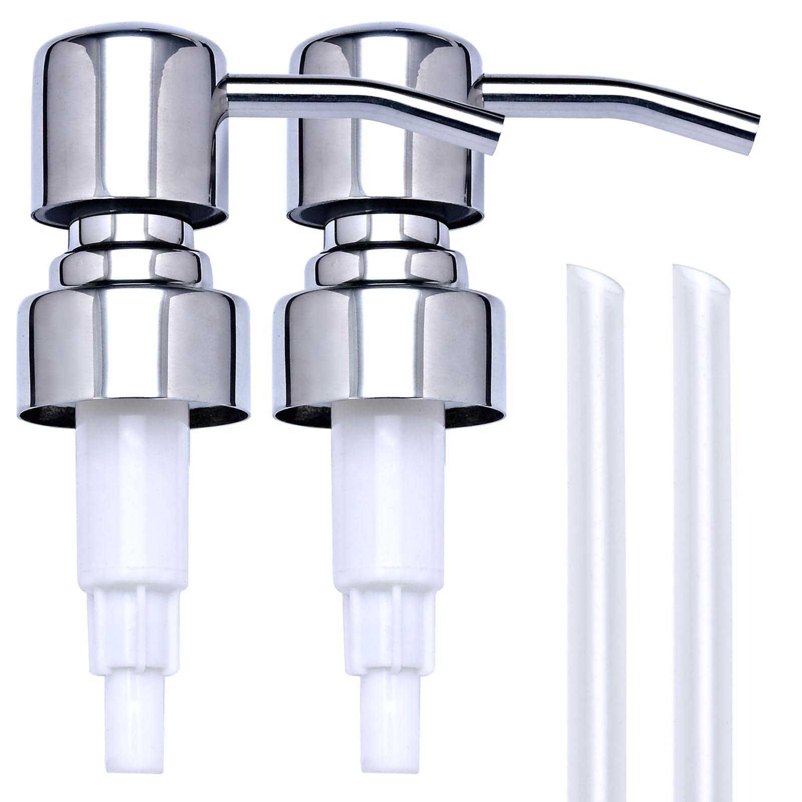 AUNRGO Chrome Soap Dispenser Pump Replacement - Silver 304 Rust Proof Stainless Steel Lotion Dispenser Pumps Replacement for Standard 28/400 Neck Size Regular Mouth Bottles,2 pcs