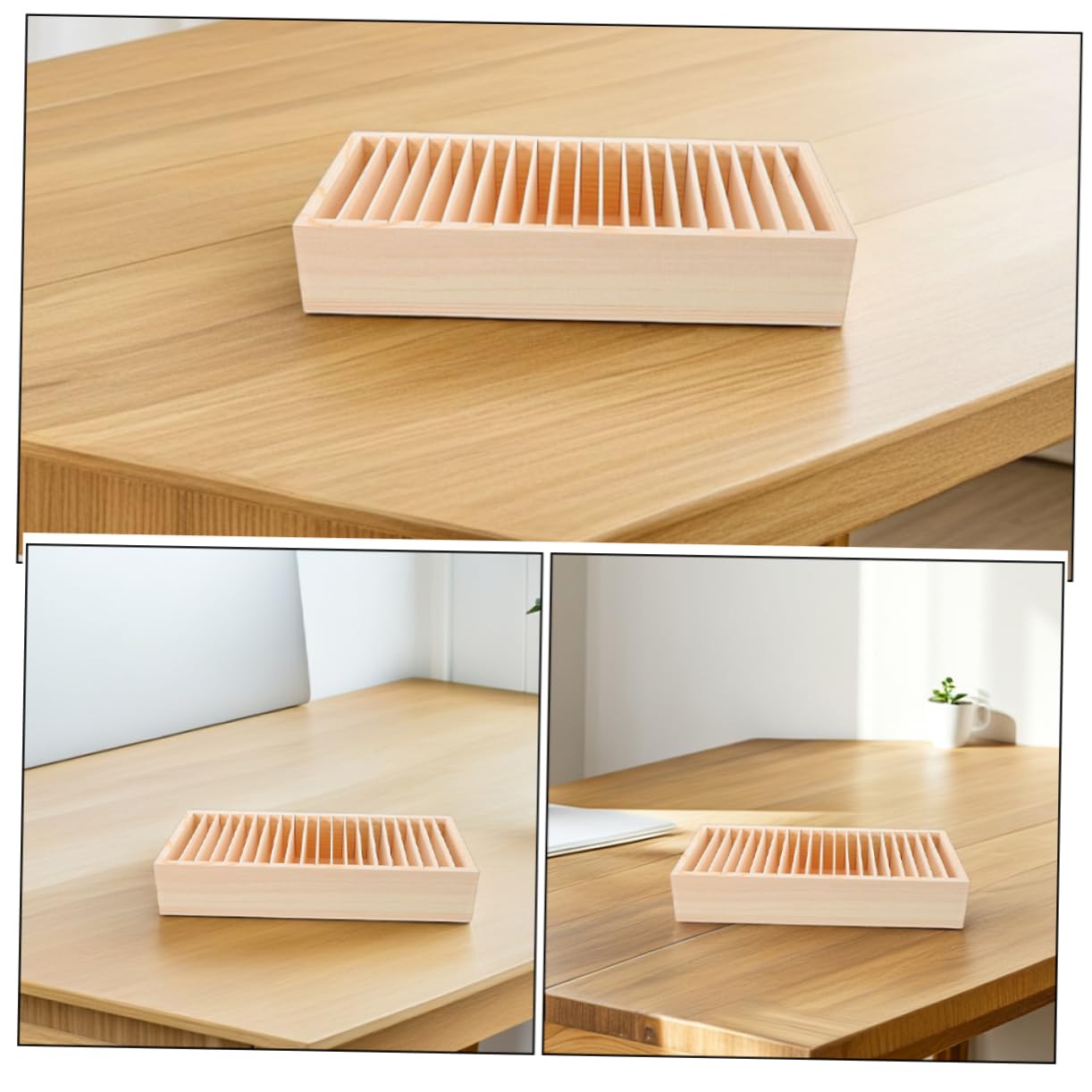 Veemoon Porta Biglietti da Visita e Struttura Staccabile in Legno Beige 2 Pezzi Scomparti Multipli per Organizzare e Conservare Carte da Lavoro in Ufficio o Casa