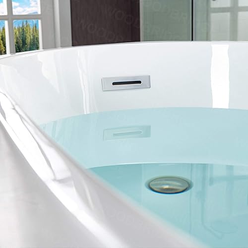Vista 30 de WOODBRIDGE Bañera de acrílico independiente de 59 pulgadas, bañera blanca de remojo contemporáneo con desbordamiento y drenaje negro mate, Mate