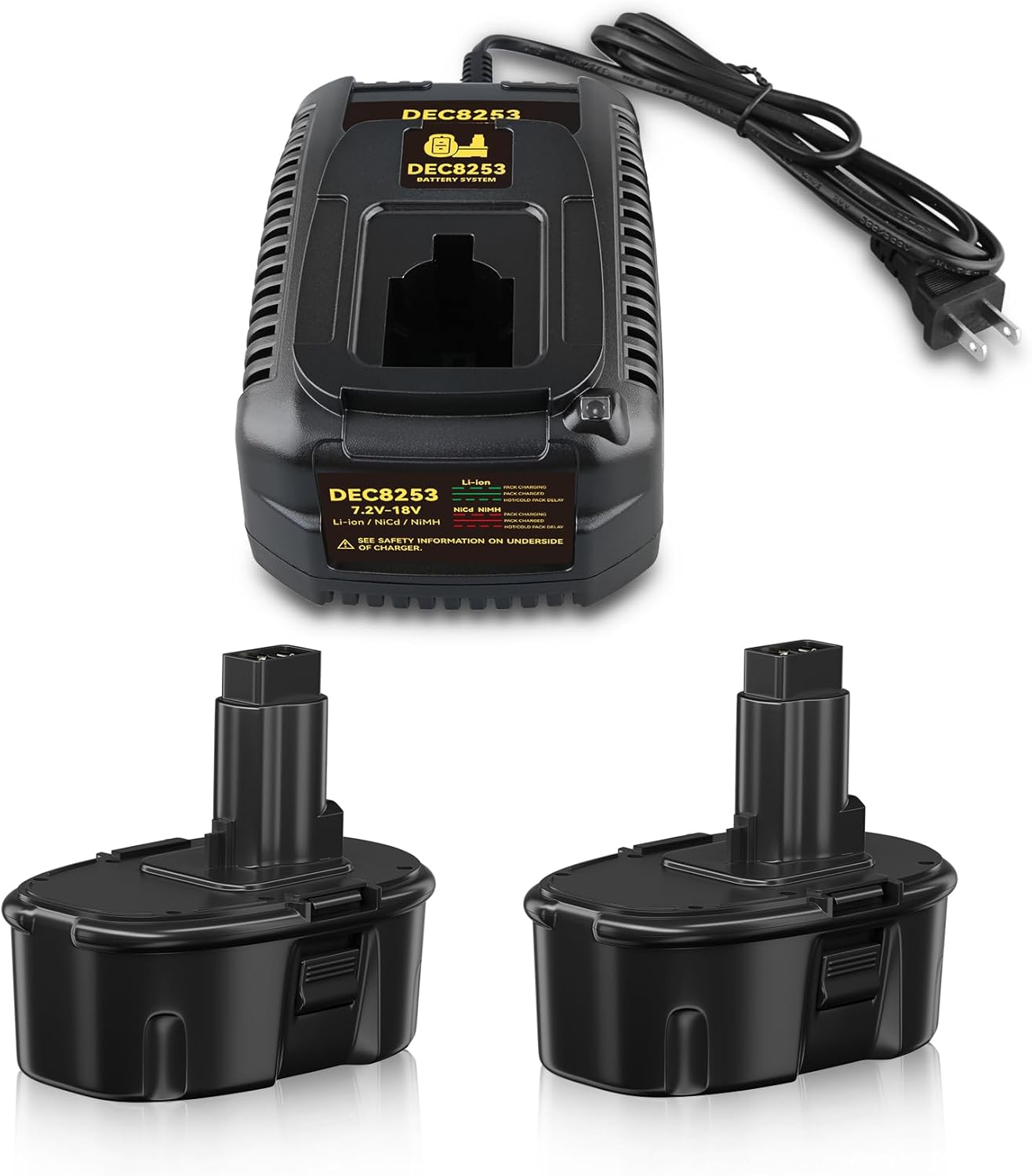 VANTTECH 2-Pack 4.8Ah DC9096 18V Ni-MH Battery Replacement for Dewalt 18V Battery and DC9310 Charger Compatible with DC9096 DC9098 DC9099 DE9038 DE9095 DE9096 DW9096 DW9098 Cordless Power Tool