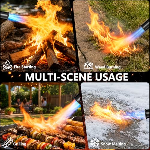 Image of ARTFLAMM Turbo Propane Torch Gun with One-Touch Max Flame Boost, Powerful Blow Torch with Adjustable Flame for Weed Removal, BBQ, Fire Starting, Grilling & Outdoor Use