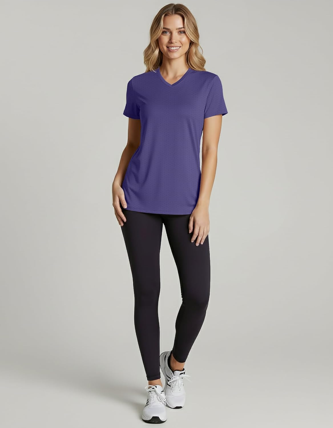 Real Essentials 5 Pack: Women's Short Sleeve Breeze Tech V-Neck T Shirt –Workout Top Wicking Dry Fit Athletic Tee (Plus) - Image 4