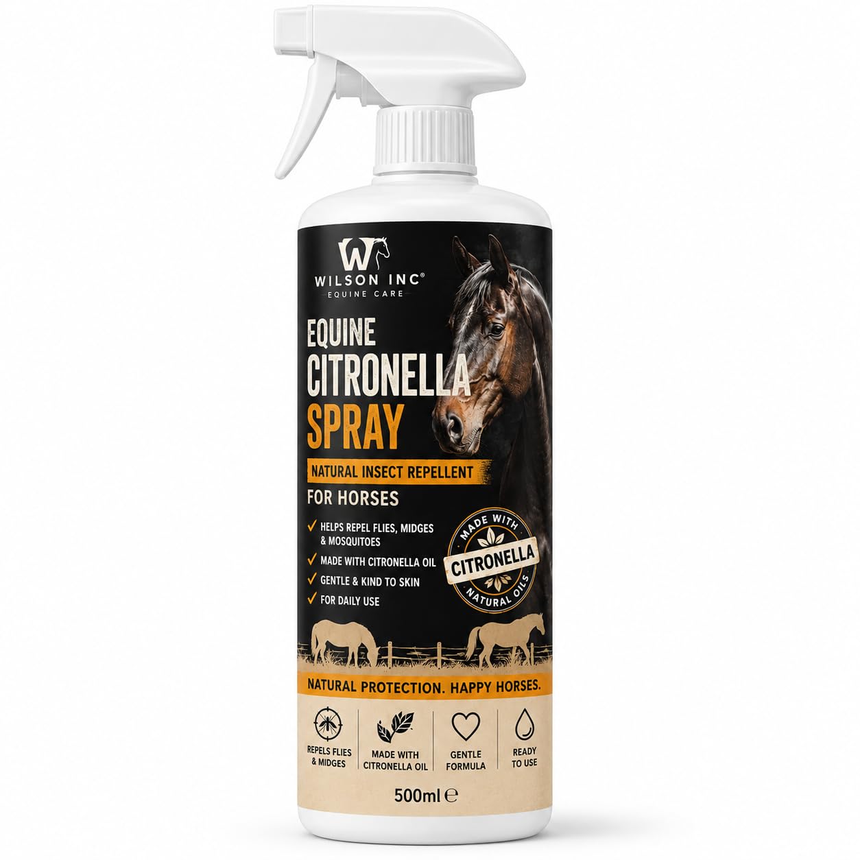 Citronella Spray for Horses & Ponies – Premium Equine Summer Coat Spray – Long-Lasting Citronella Scent for Turnout, Grooming, Riding & Stable Use (500ml)