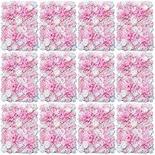 OUKANING 12 Pack Artificial Flower Wall Panels 24" x 16" Pink&White Faux Hydrangea and Rose Artificial Flower Backdrop Panels for Wedding Party Event Flower Wall Decor