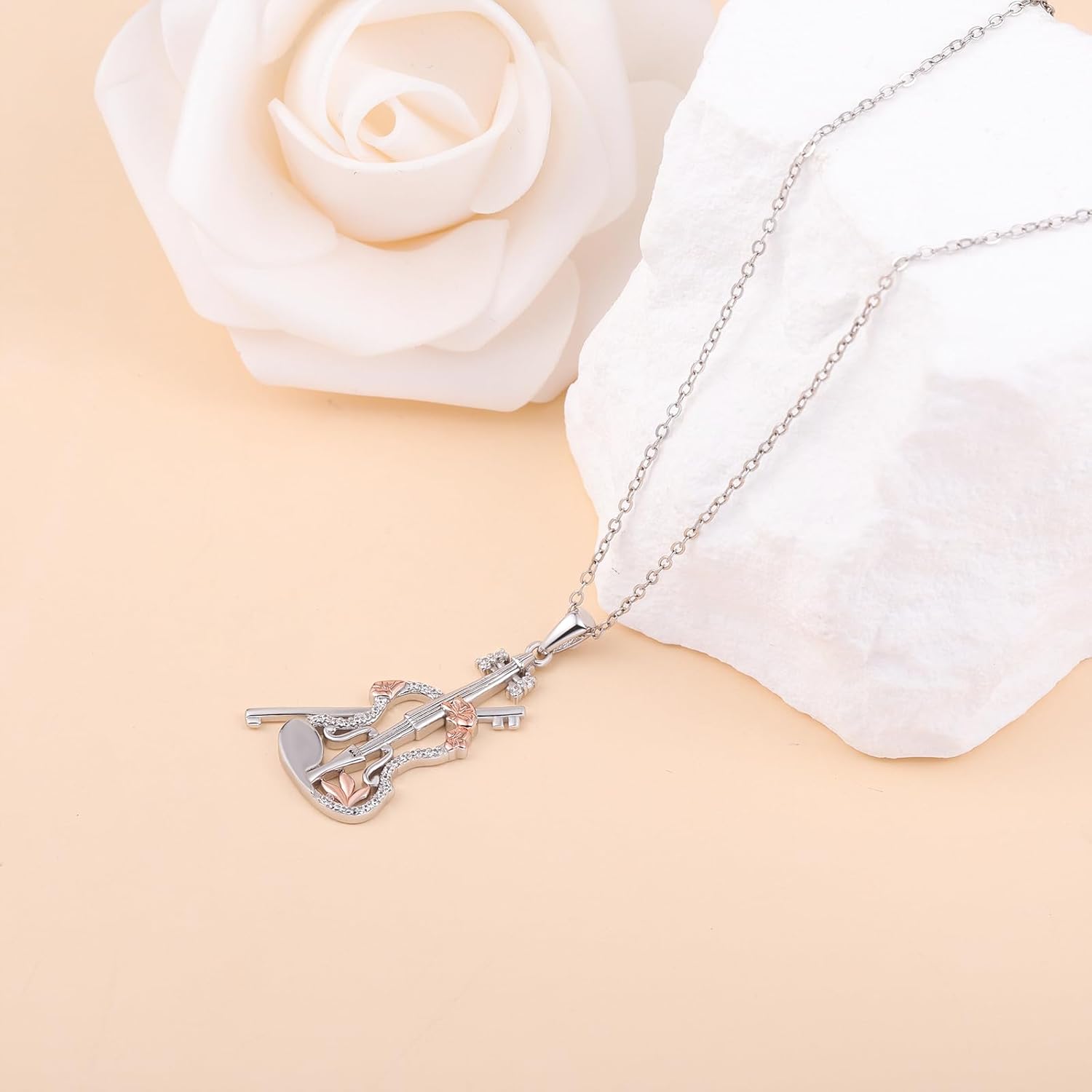 Sterling Silver Violin Necklace Gift: 925 Music Pendant for Musicians Musical Lover Violinist Player Elegant Jewelry for Concert Performances Teaching Daily Practice - Image 3