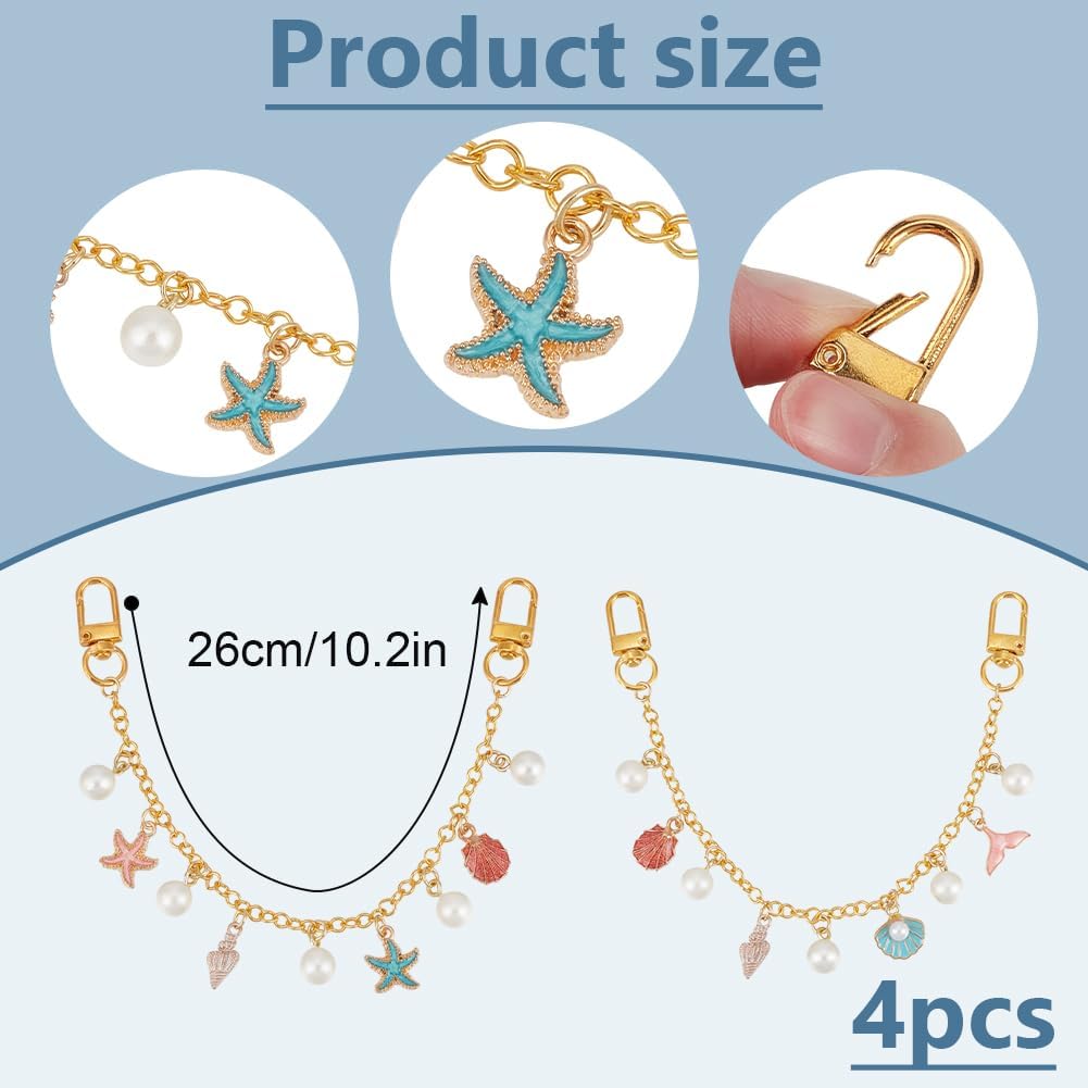 DELORIGIN 4Pcs Shell Starfish Purse Charm Extender Chain Ocean Theme Handbag Replacement Chains Decorative Bags Strap Extender for Purse Wallet Pocket Crossbody Shoulder Bag Keychain Accessory image 2