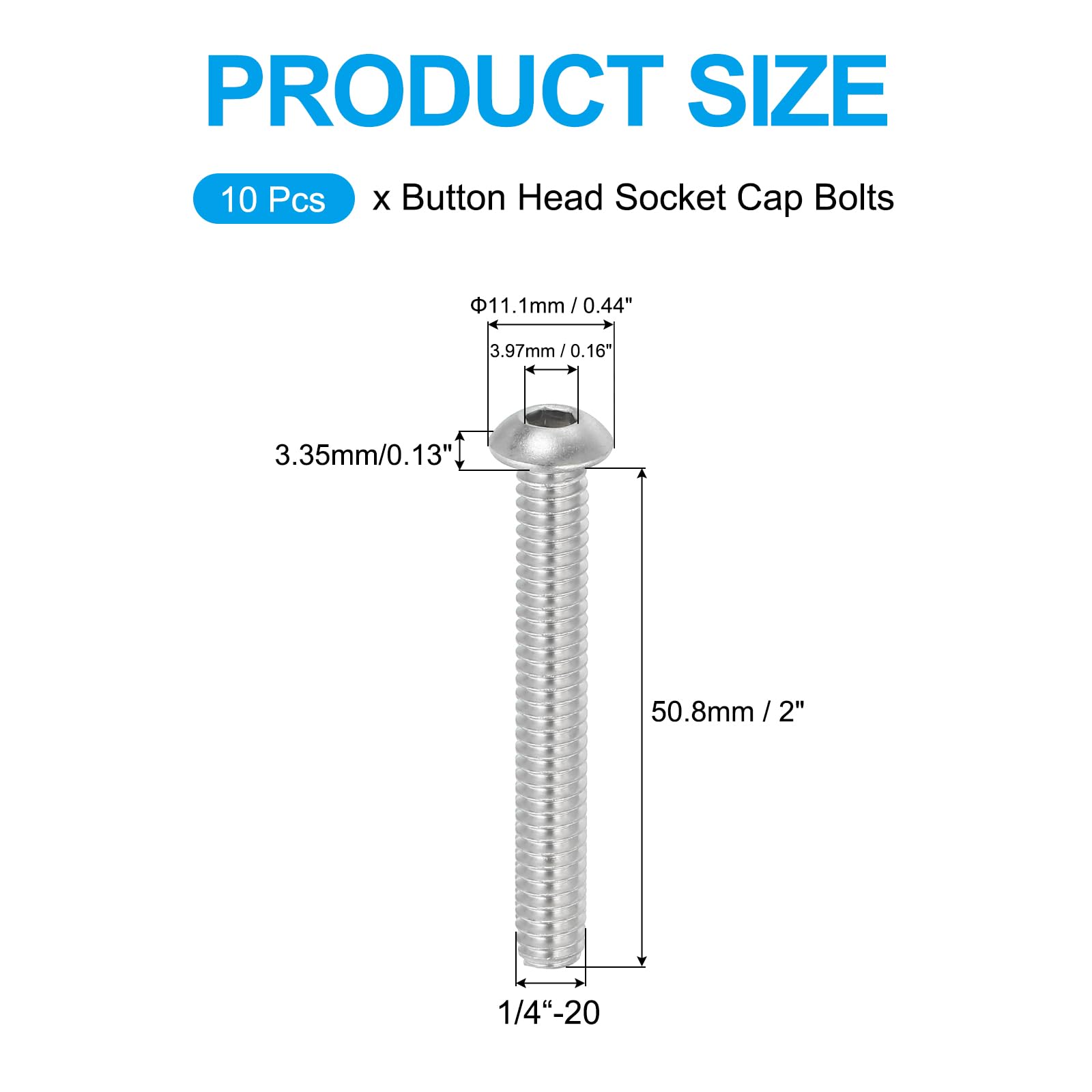 PATIKIL 1/4-10x2" Button Head Socket Cap Screws - Image 2