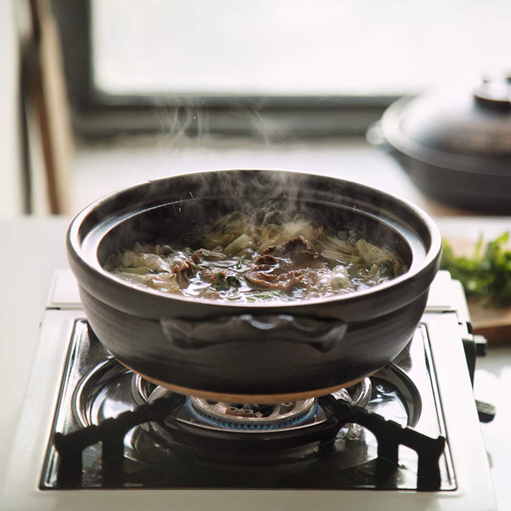 Kochtopf, Japanischer Hot Pot, Hitzebeständiger Keramik-Auflauf mit Deckel, Schmortopf für langsames Kochen, Runder Schmortopf, Suppentopf, Ölfreier Kochtopf B 0,9 l