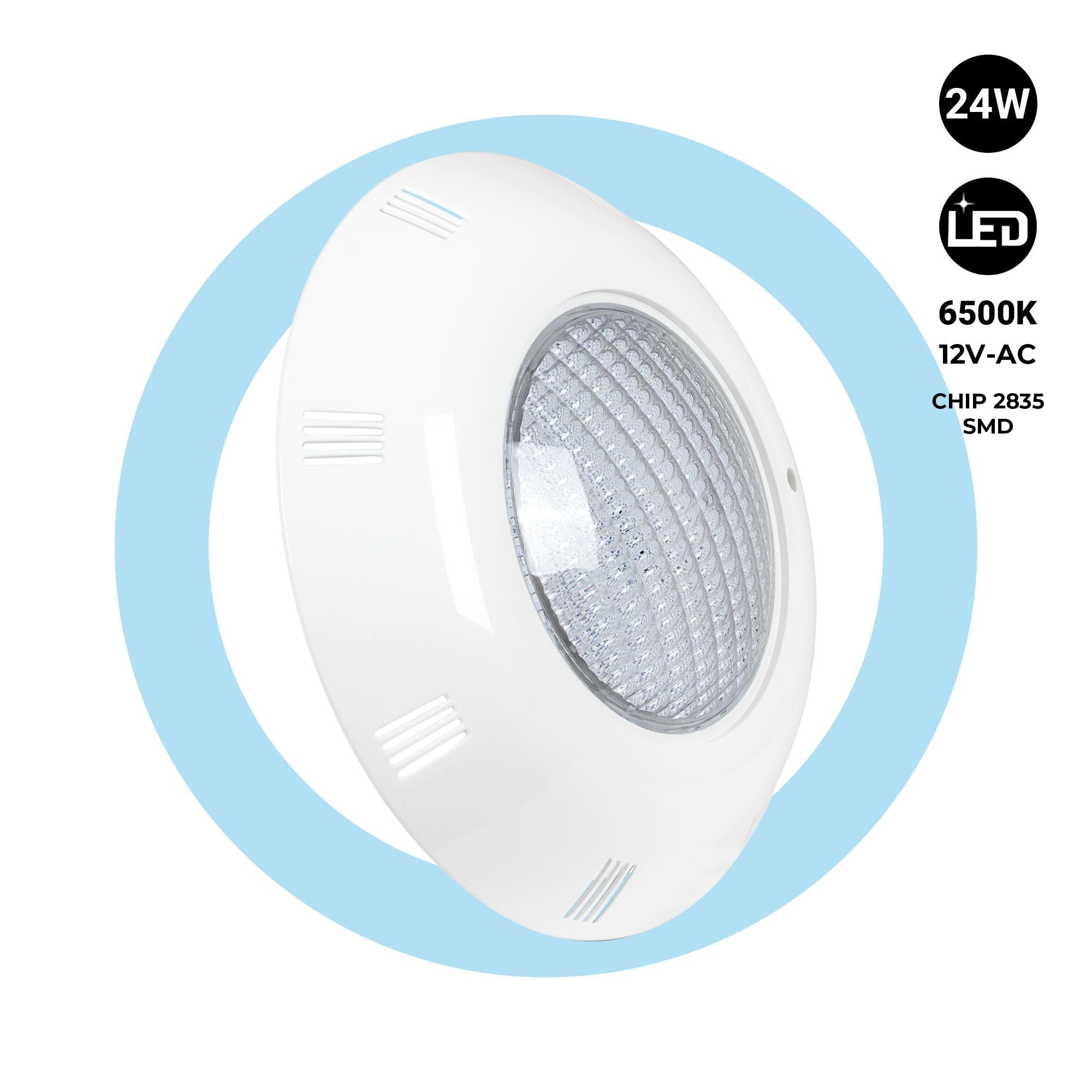 BARCELONA LED Lampa LED do Basenu z Włókna Szklanego 24W AC12V IP68 Ø295mm Zimna Biała 6500K SMD2835 Podwodna Lampa Basenowa Montaż Natynkowy Oświetlenie Basenu Spa Fontanny i Ogrodu