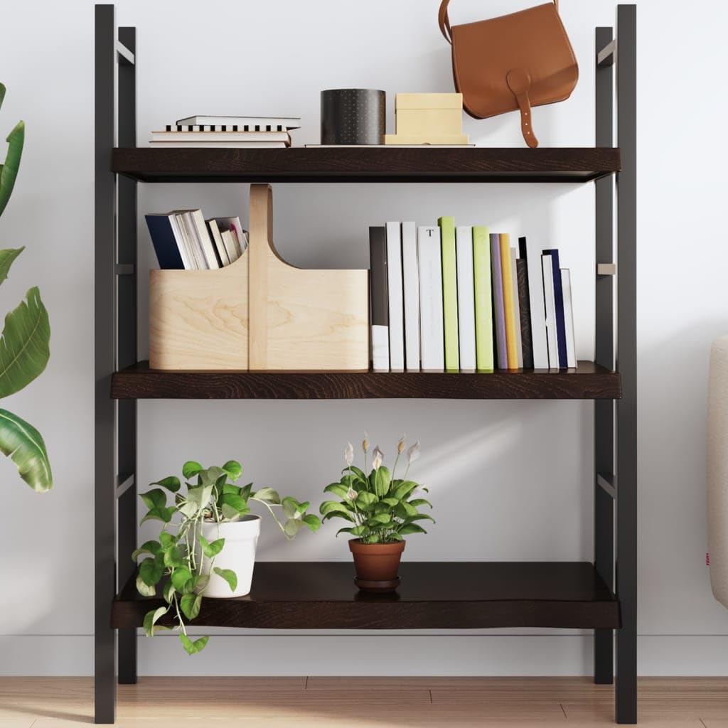 Estante de pared de roble macizo de 100 x 60 cm, color marrón oscuro, con borde natural, soporta hasta 48 kg, rústico, para salón, cocina o baño