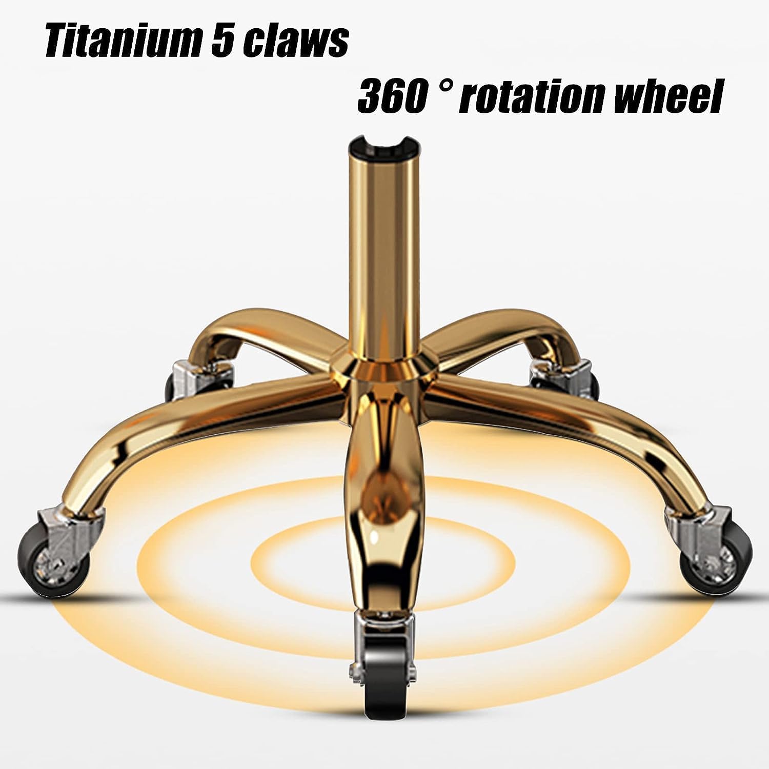 Adjustable Round Swivel Chair with 5 Claws and Wheels - Metal Titanium Gold Rolling Bar Stool for Beauty Salon or Counter Work