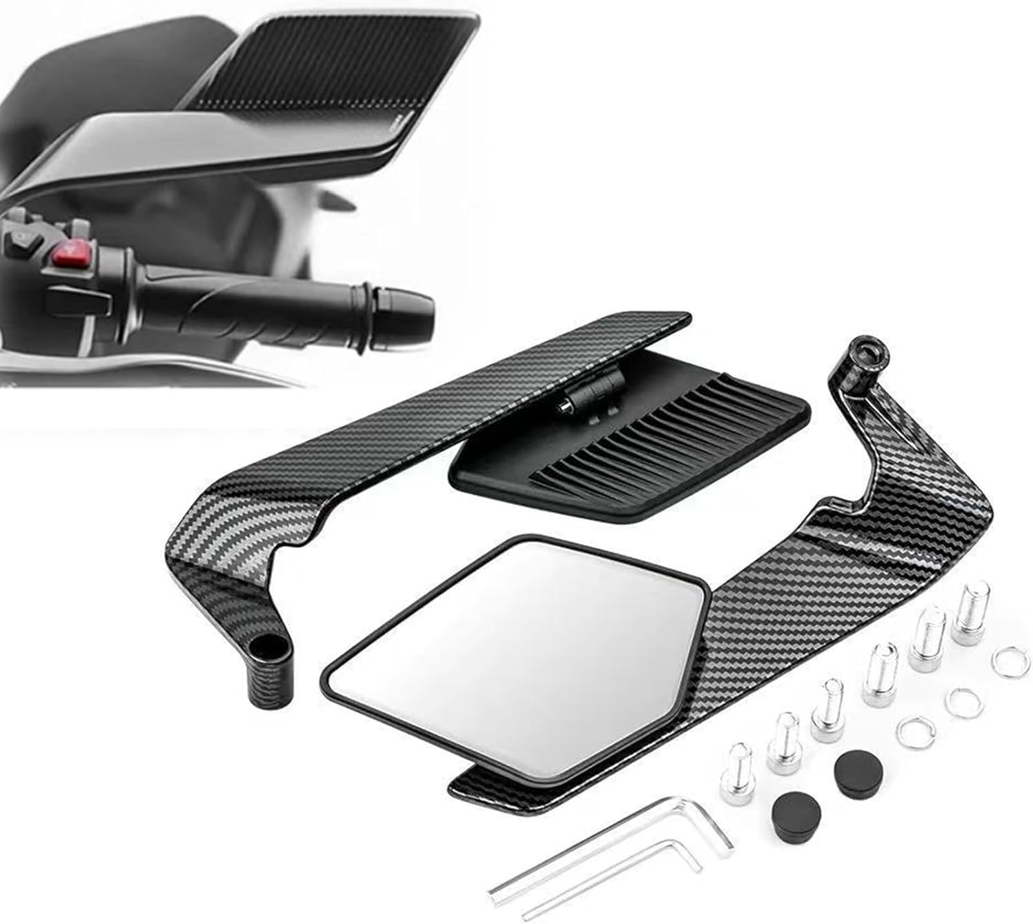 Motorcycle Rearview Mirror for Kawasaki Z H2 ZH2, Adjustable Rotating Rearview Wind Wing Side Mirror, Motorcycle Bar End Mirrors,C