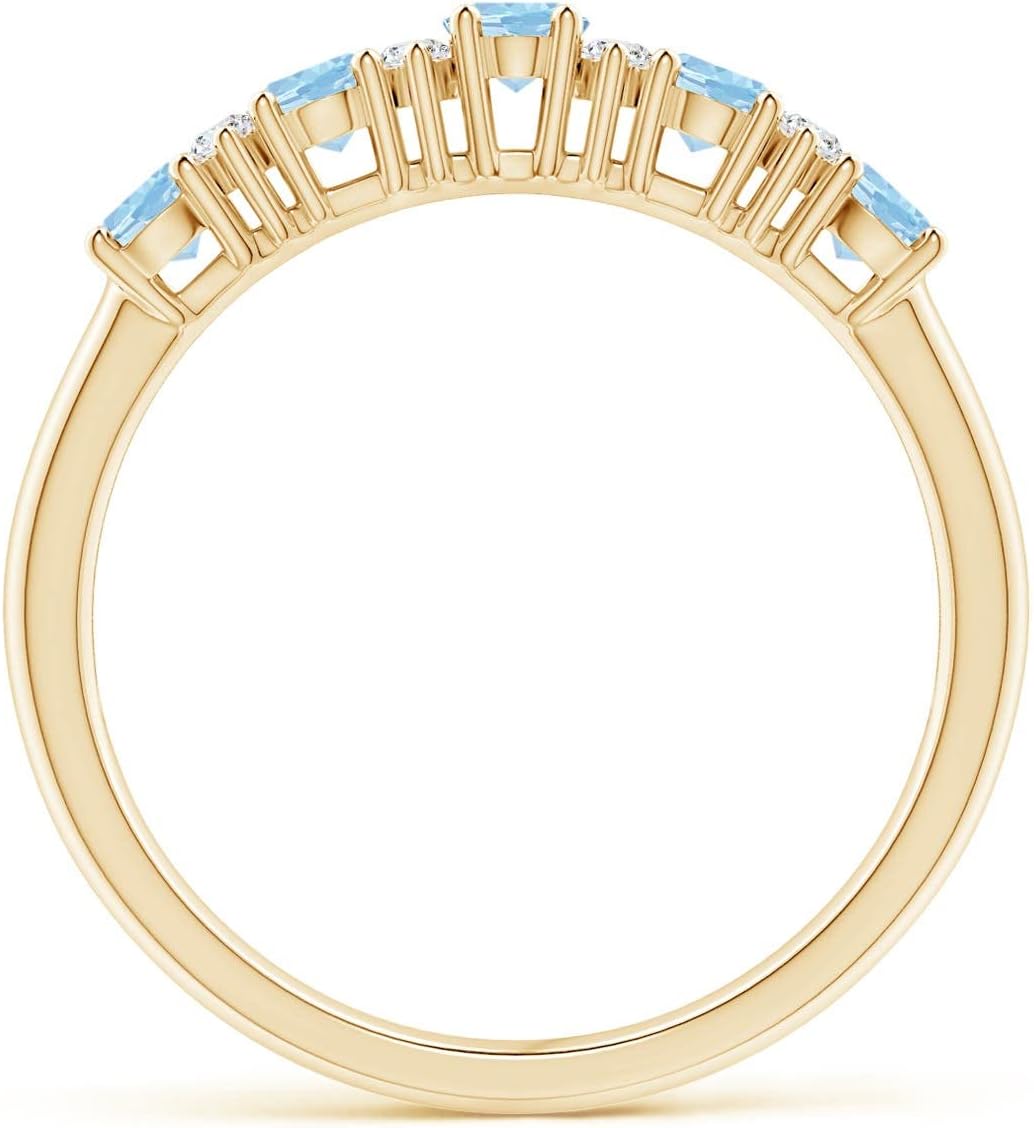 Angara Natural Aquamarine Wedding Ring for Women | Five Stone Aquamarine and Diamond Wedding Ring in 14K Solid Gold/Platinum | March Birthday, Anniversary, Gemstone Jewellery Gift