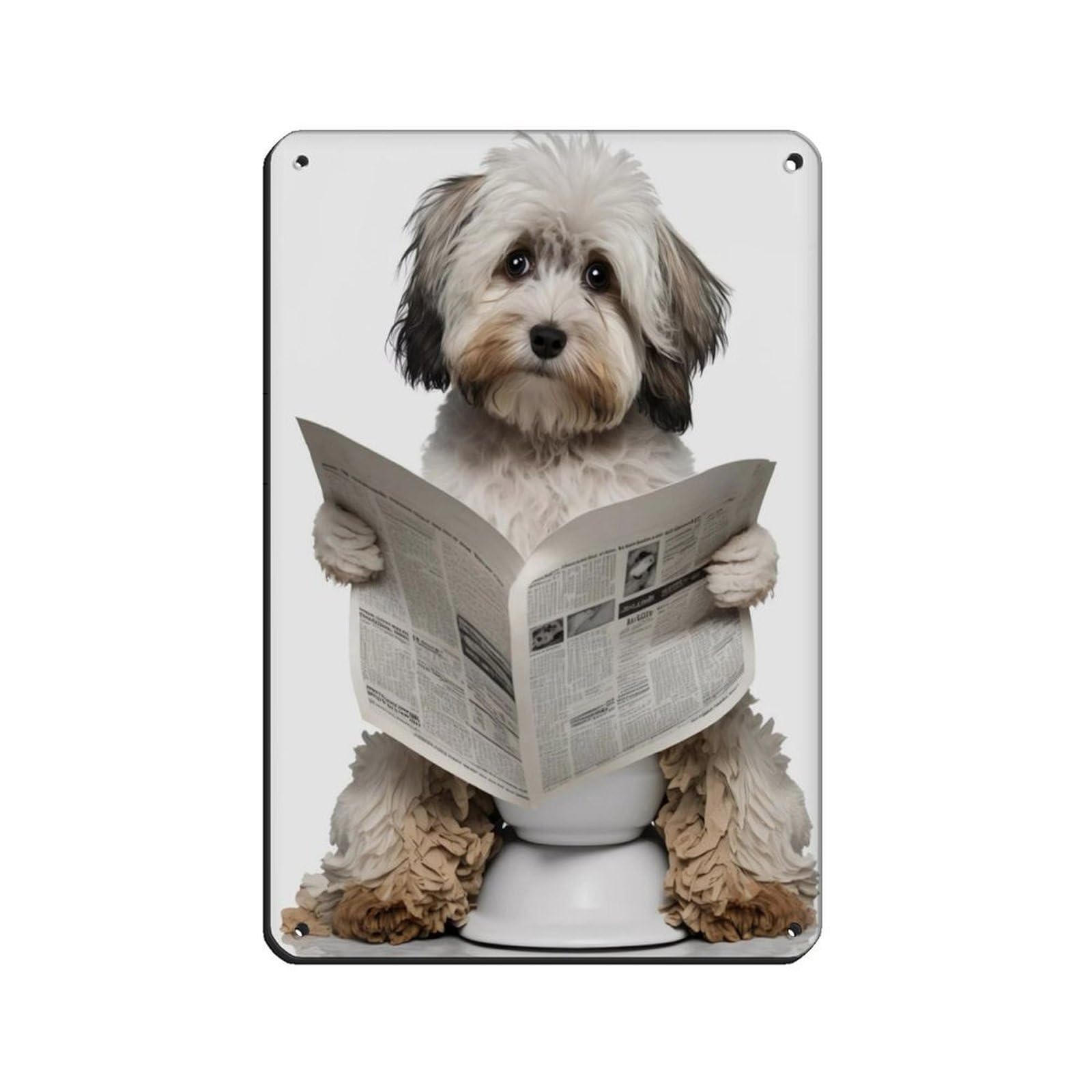 Lxwnze 20L X 30W Cm Havanese Sitting On The Toilet Reading A Newspaper Tin Sign Vintage Metal Pub Club Cafe Bar Home Wall Art Decoration Poster Retro 8X12inch(20X30cm)