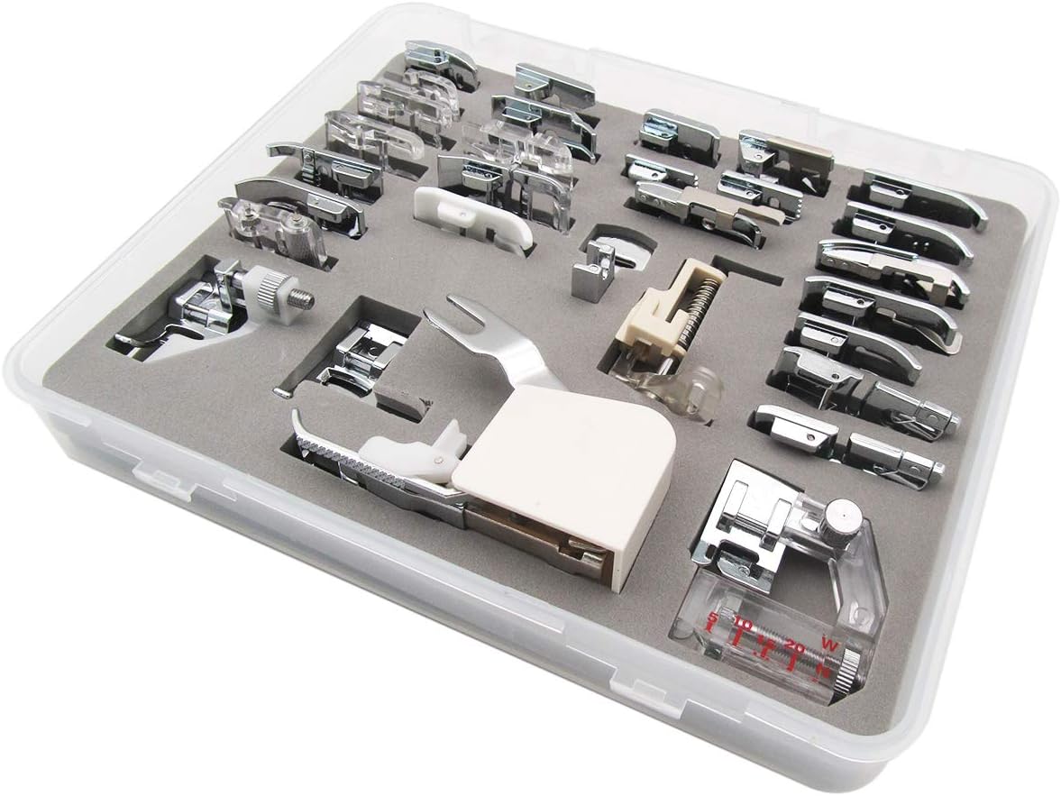 CKPSMS Brand -30PCS #KP-19024 Domestic Sewing Machine Presser Feet Set with Plastic Storage Box Compatible with/Replacement for Brother Brand Babylock Brand Singer Brand Low Shank Machines (30PCS)