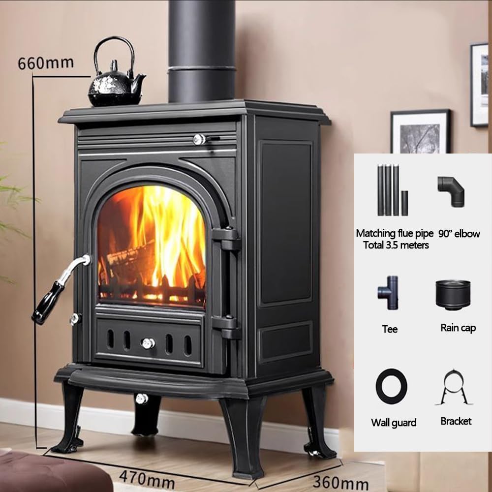 Indoor Wood Burning Stove,Comfort Glow Wood Burning Stove,Heats Up to 650 Sq Ft,Plate Steel & Cast Iron,Large Glass Window,Automatic Air Curtain System