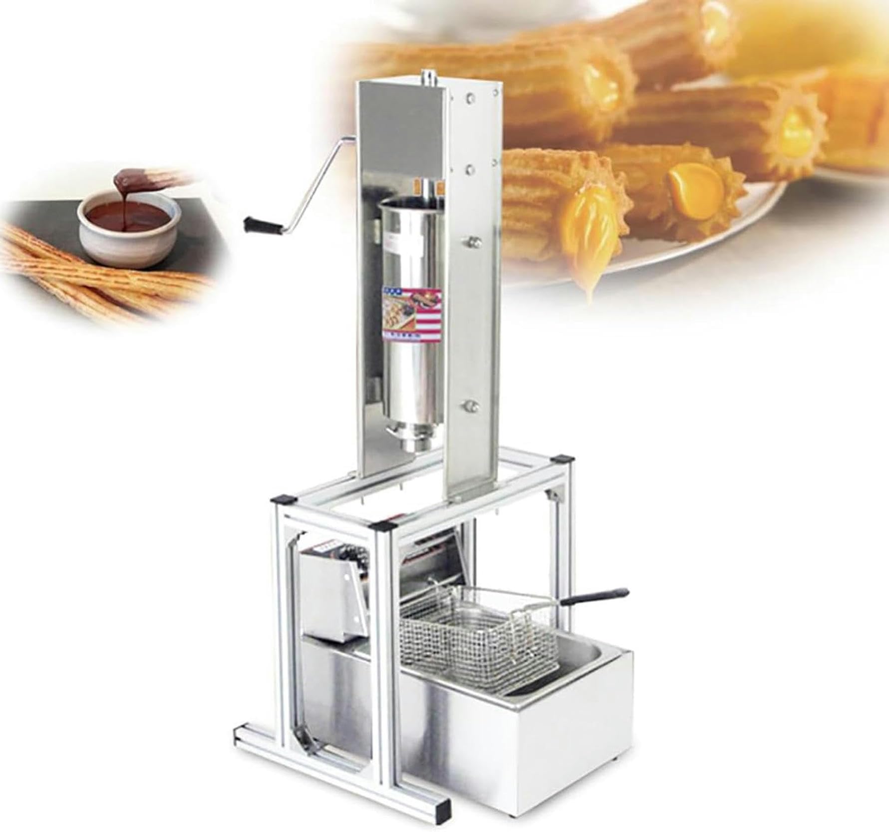 Machine À Churros Et Donuts 5L + 5 Moules À Bâtonnets Frits + Friteuse, Machine À Churros Professionnelle en Acier Inoxydable, Machine À Churros Robuste - 1 Pièce