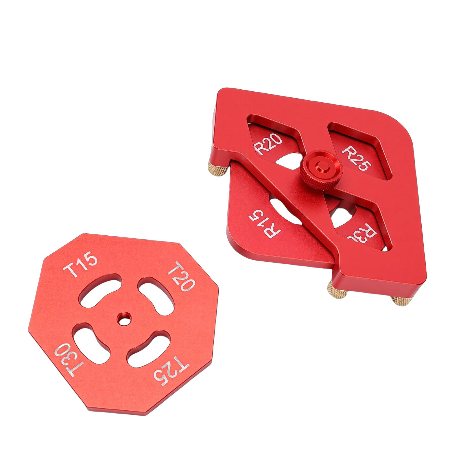 Bewinner Holzbearbeitungs-Rundeckenradius-Schablonen, Fräslehren-Set aus Aluminiumlegierung mit den Größen R15 R20 R25 R30 T15 T20 T25 T30 für Möbelkanten