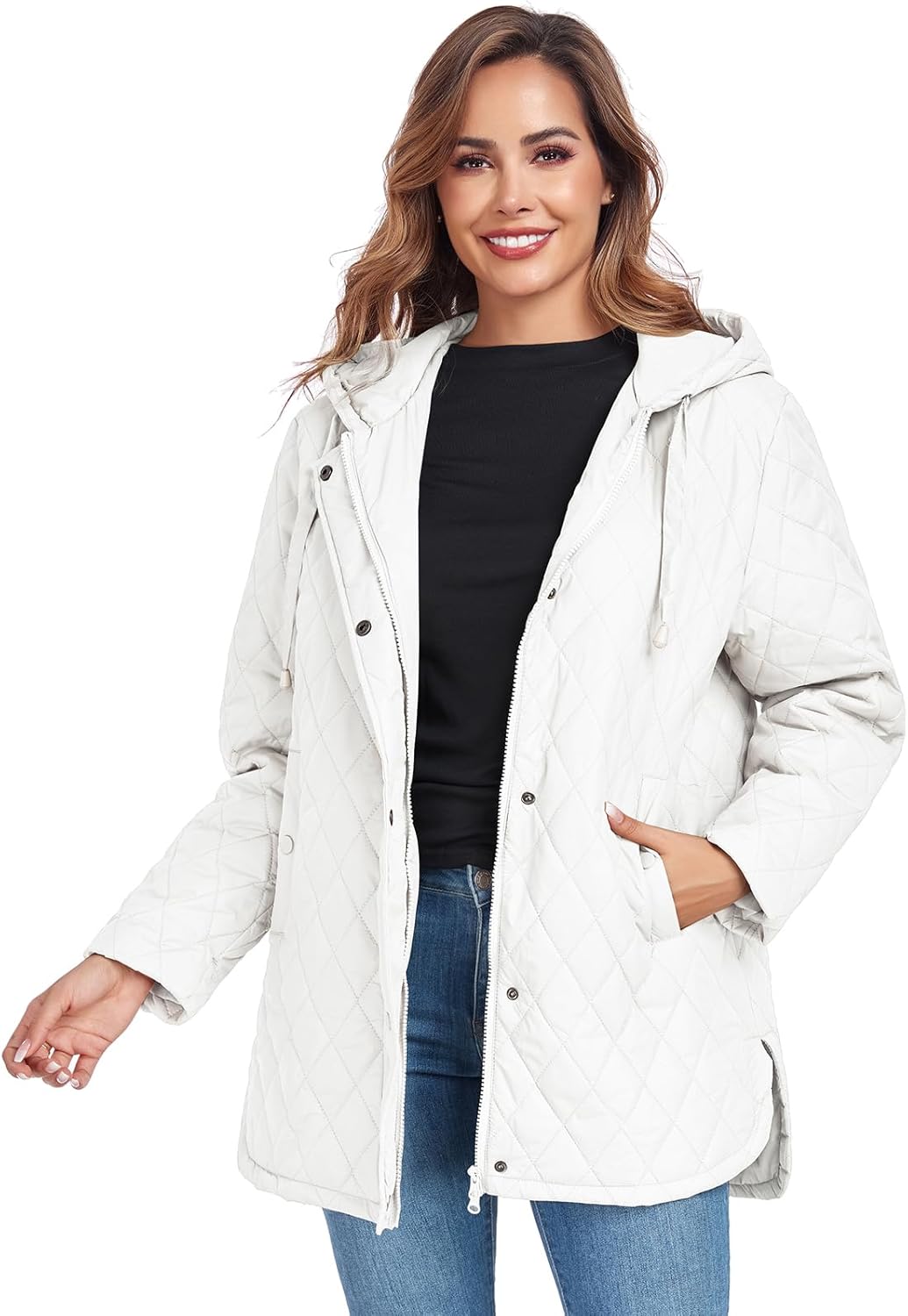 Womens Oversized Quilted Jackets Lightweight Long Sleeve Full Zipper Puffer Jacket Casual Hooded Coats with Pockets - Image 3