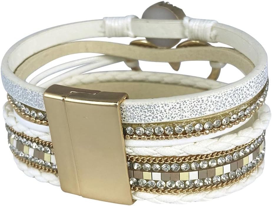 P Ammy Fashion® Women's Multi-layer Love Heart Leather Wrap Bracelets Stackable Boho Bangles Bohemian Cuff with Magnetic Clasp Jewelry Gift - Image 4