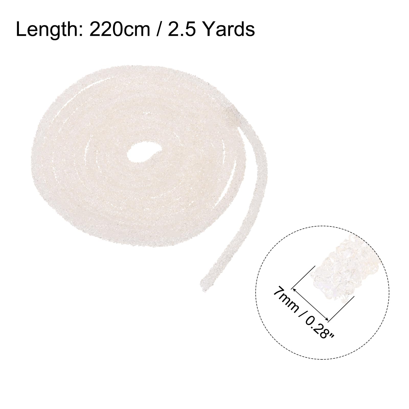 sourcing map 5 Yard 6mm 0.24 inch Glitter Sequins Rope Sequins Rhinestone Tube Cord for DIY Wedding Dresses Costume Clothing Shoes Jewelry Accessory Clear White — view 275