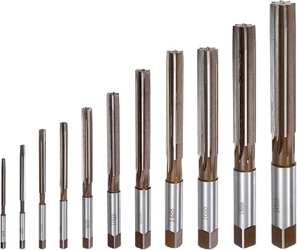 uxcell 11pcs Hand Reamers Set 3mm 4mm 5mm 6mm 8mm 10mm 12mm 14mm 16mm 18mm 20mm H8 Metric Alloy Steel Reamer Bit Straight Flutes Steel Cutting Tool for Metal Wood Hole Reaming