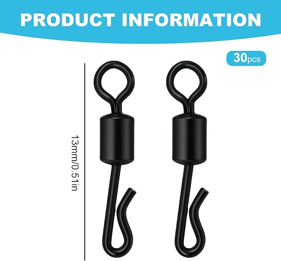 30-Pack Quick Change Fishing Barrel Swivels - Ball Bearing Rolling Swivels for Tackle, Strong & Smooth Corrosion-Resistant Swivels, Essential Fishing Accessory for Anglers