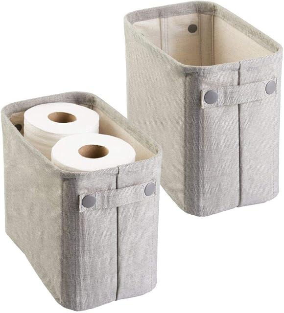 mDesign Set of 2 Cotton Fabric Bathroom Storage Basket - Suitable as a Magazine Rack, for Toilet Paper or for Bath Towels - Toilet Paper Storage Solution - Light Grey